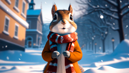 Cute squirrel in winter forestの素材