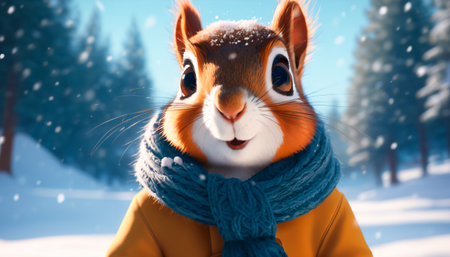 Cute squirrel in winter forestの素材