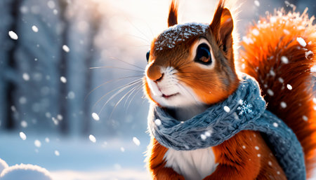 Cute squirrel in winter forestの素材