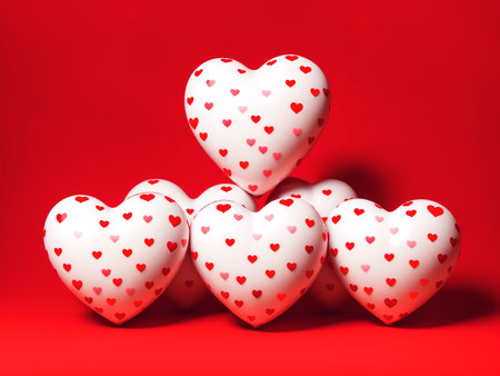 Valentines day background with white hearts on red backgroundの素材