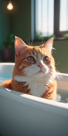 Cat bathing in bathtub.の素材