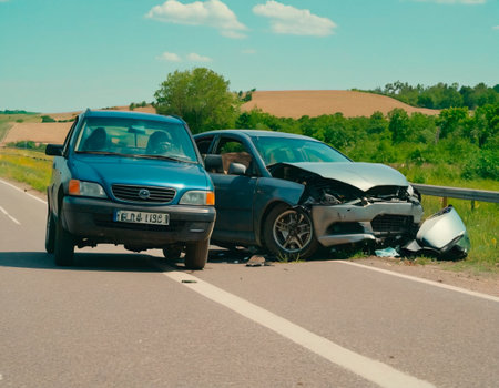 Car accident on the road after collision with another car on the road.の素材
