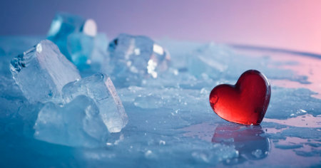 Red heart on ice cubes. Valentines day background. Love conceptの素材