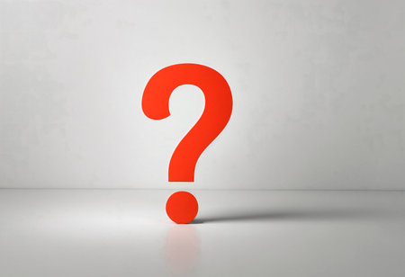 Red Question Mark on White Background, demanding attention with its bold color and distinctive shapeの素材