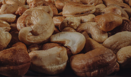 Roasted cashew nuts close up