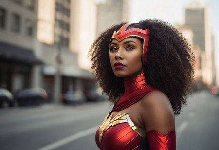 African American Female superhero in a vibrant costumeの素材