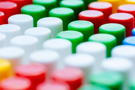 Colorful Childrens Construction Kit Pieces Arranged Neatly in a Playful Setting for Creative Activities.の写真素材