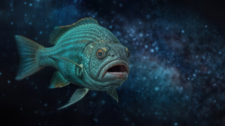 Fish swims gracefully through a starry galaxy that sparkles with cosmic beauty and mysteryの素材