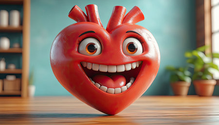 A lively heart character showcases its cheerful personality with a big smile and bright eyes. The animation brings this friendly figure to life, celebrating joy and positivity in a creative way.の素材