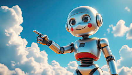 A charming robot engages with people, showcasing its friendly demeanor and advanced features.の素材