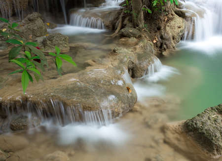 Close up waterfall Kanjanaburi Thailand