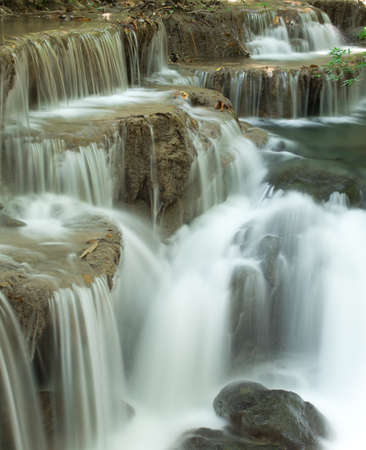 Deep forest waterfall ay Huay Mae Kamin Kanjanabri Thailandの写真素材
