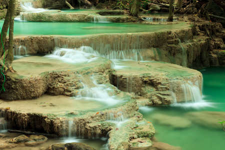 Deep forest waterfall in Huay Mae Kamin Kanjanaburi Thailandの写真素材