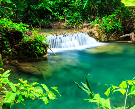 Deep forest waterfall in Huay Mae Kamin Kanjanaburi Thailandの写真素材