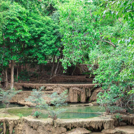 Deep forest waterfall in Huay Mae Kamin Kanjanaburi Thailandの写真素材