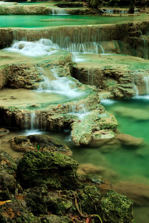 Deep forest waterfall in Huay Mae Kamin Kanjanaburi Thailandの写真素材