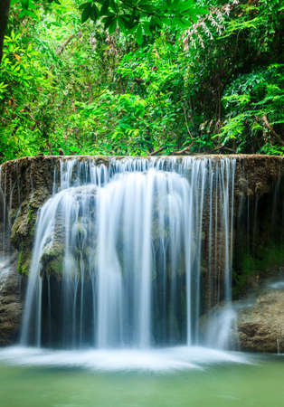 Deep forest waterfall in Huay Mae Kamin Kanjanaburi Thailandの写真素材