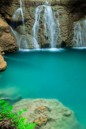 Deep forest waterfall in Huay Mae Kamin Kanjanaburi Thailandの写真素材