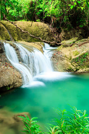 Deep forest waterfall in Huay Mae Kamin Kanjanaburi Thailandの写真素材