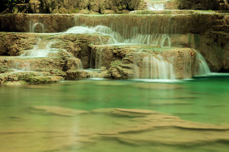 Deep forest waterfall in Huay Mae Kamin Kanjanaburi Thailandの写真素材