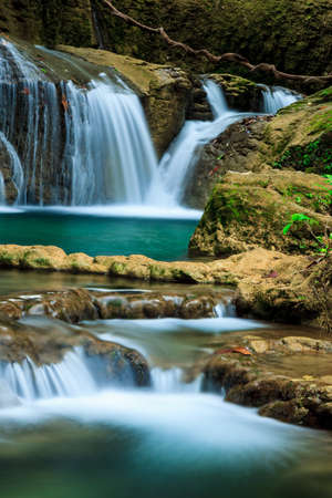 Deep forest waterfall in Huay Mae Kamin Kanjanaburi Thailandの写真素材