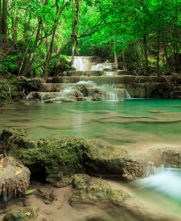 Deep forest waterfall in Huay Mae Kamin Kanjanaburi Thailandの写真素材