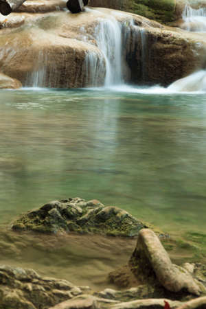 Deep forest waterfall at Erawan waterfall National Park Kanjanaburi Thailand