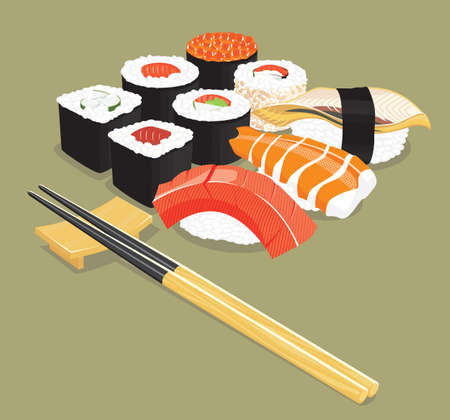 illustration of various types of sushi.のイラスト素材