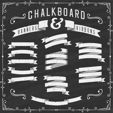 Chalkboard Banners Ribbons and Design Elements Illustration. のイラスト素材