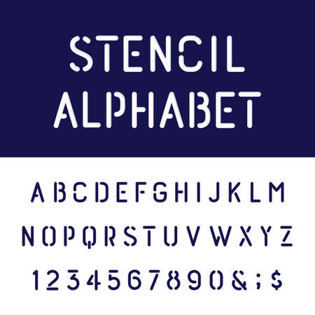 The Rounded Stencil Alphabet Vector Font Type letters numbers and punctuation marks. The Stencil Rounded Bold Vector Font.のイラスト素材