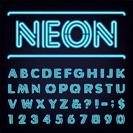 Neon Blue Light Alphabet Font.のイラスト素材