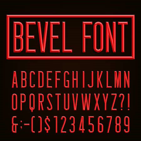 Retro Beveled Narrow Font. Vector Alphabet. Beveled narrow block letters, numbers and punctuation marks. Stock vector for your headlines, posters etc.のイラスト素材
