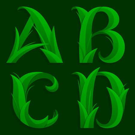 Decorative Grass Initial Letters A, B, C, D. のイラスト素材