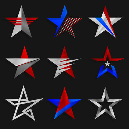 The star abstract signs. Logos templates. Vector illustration. A set of the five-pointed stars. Logos, icons design template elements. Abstract vector signs.のイラスト素材