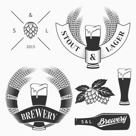 Vector craft beer and brewery emblems, logos templates, labels, symbols and design elements in vintage style.のイラスト素材