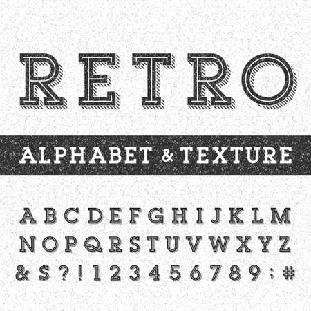 Retro alphabet vector font with distressed overlay textureのイラスト素材