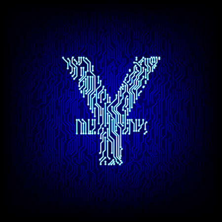 Cyber money concept. Circuit board yuan symbol on the digital high tech style vector background.のイラスト素材