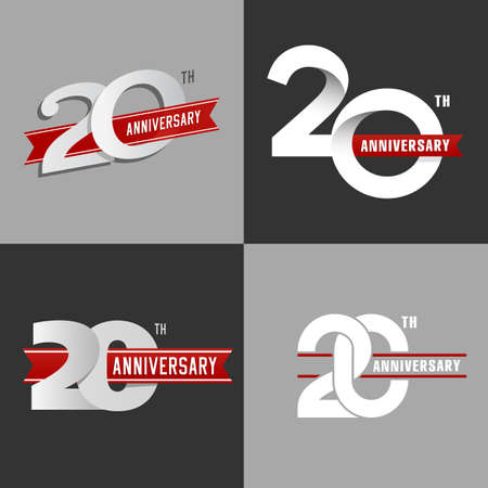 The set of 20th anniversary signs in different styles. Design elements. Stock vector.のイラスト素材