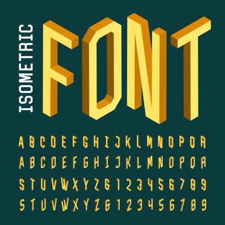 Isometric alphabet vector font. 3D isometric letters, numbers and symbols. Three-Dimensional stock vector typeset for headlines, posters etc.のイラスト素材