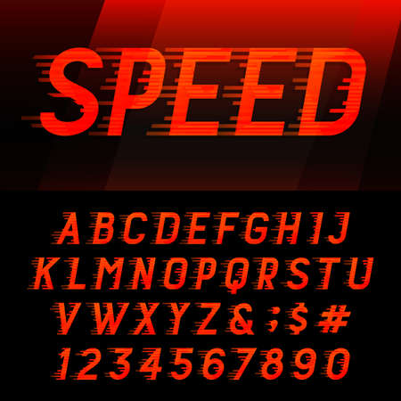 Speed alphabet vector font. Motion effect letters, numbers and symbols. Vector typeset for headlines, posters etc.のイラスト素材