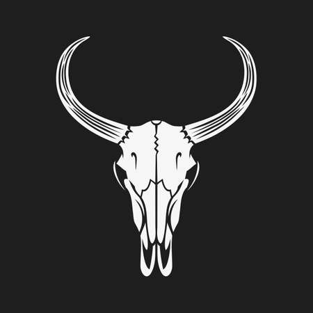 Bull skull vector illustration. White on black.のイラスト素材