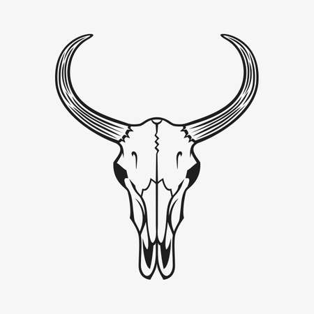 Bull skull vector illustration. Black on white.のイラスト素材