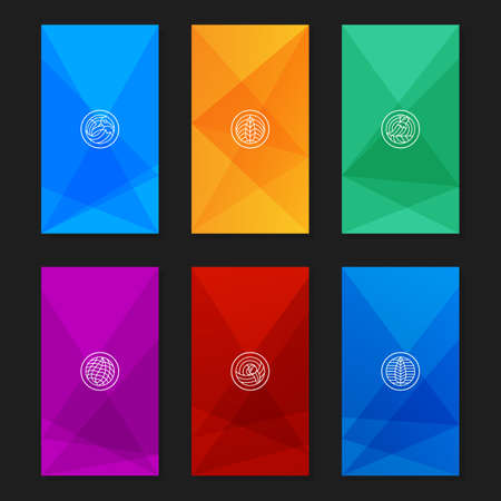 Collection of trendy geometric triangular design styles. Abstract geometric backgrounds with birds and feathers line signs.のイラスト素材