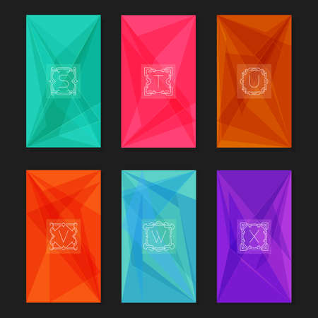 Letters SX. Collection of trendy geometric triangular backgrounds with letter monograms S, T, U, V, W, X. Abstract geometric vector backgrounds.のイラスト素材