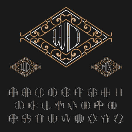 Two letters monogram template. Set of letters from A to Z. Luxury vector set of stylish elegant monograms.のイラスト素材