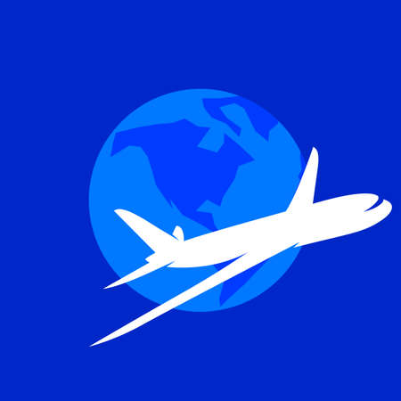 The airplane vector logo template. The symbols of the flying plane and the Earth.のイラスト素材