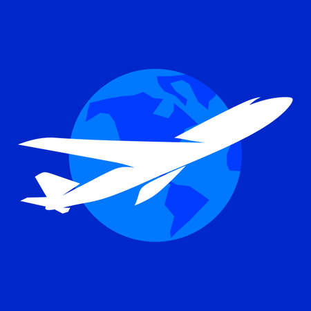 The plane vector logo. The symbols of the airplane and the Earth planet. Stock vector.のイラスト素材