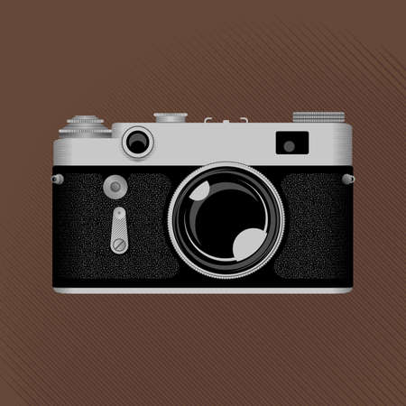 Vintage film camera. Old photo camera on the sepia background. Stock vector illustration.のイラスト素材