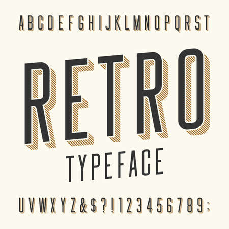Retro typeface. Letters, numbers and symbols. Vintage alphabet vector font for labels, titles, posters etc.のイラスト素材