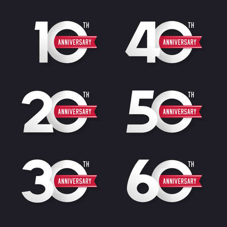 The set of anniversary signs from 10th to 60th. Stock vector illustration. Design elements.のイラスト素材